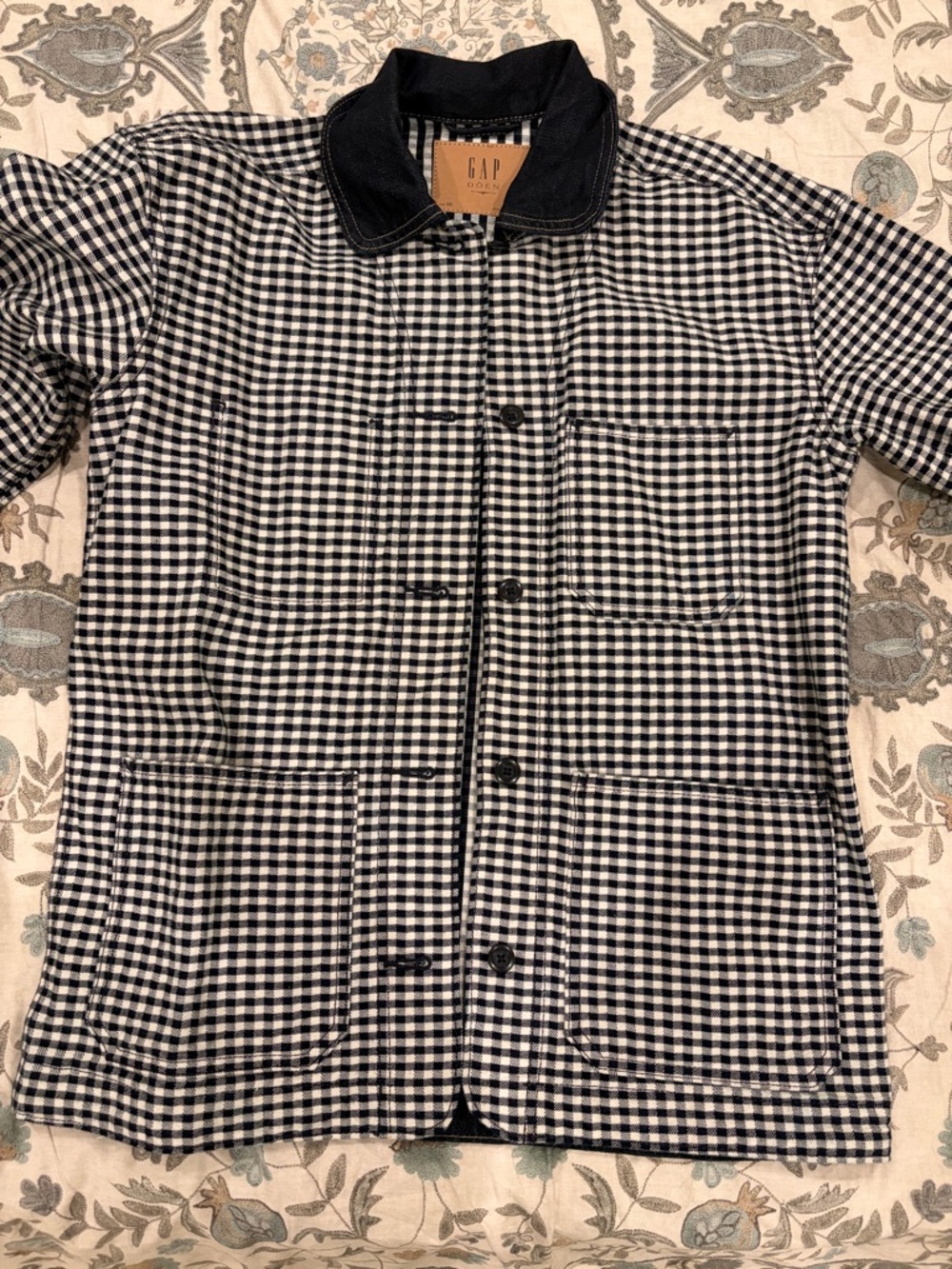 GAP x DOEN Women's Navy Denim Gingham Button Jacket